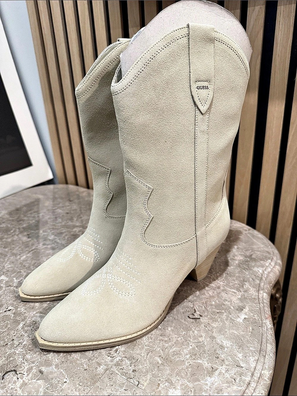 GUESS Women's Odilia Western Boots in Light Neutral size 8.5 NWOB